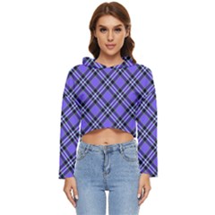 Blue Tartan Plaid 1 Diagonal Women s Lightweight Cropped Hoodie by dressshop