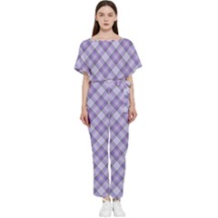 Purple Plaid Tartan 2 Diagonal Batwing Lightweight Chiffon Jumpsuit