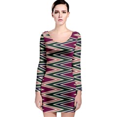 Pattern Zigzag Stripe Design Long Sleeve Bodycon Dress