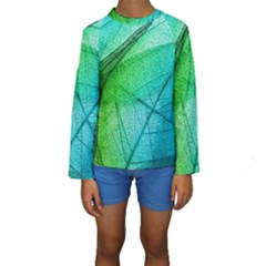 Texture Green Leaf Abstraction 3d Kids  Long Sleeve Swimwear