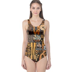 3d Letters Macro Wooden Letters Letters Textures One Piece Swimsuit