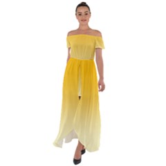 Amber Orange To Cream Yellow Linear Gradient Off Shoulder Open Front Chiffon Dress