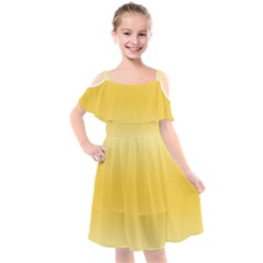 Cream Yellow To Amber Orange Bilinear Gradient Kids  Cut Out Shoulders Chiffon Dress