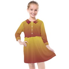 Electric Yellow To Burgundy Red Linear Gradient Kids  Quarter Sleeve Shirt Dress