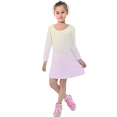 Cream Yellow To Pink Lace Linear Gradient Kids  Long Sleeve Velvet Dress