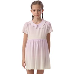 Pink Lace To Cream Yellow Linear Gradient Kids  Asymmetric Collar Dress by GradientsOmbre