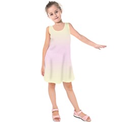Cream Yellow To Pink Lace Bilinear Gradient Kids  Sleeveless Dress by GradientsOmbre