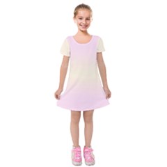 Pink Lace To Cream Yellow Bilinear Gradient Kids  Short Sleeve Velvet Dress by GradientsOmbre