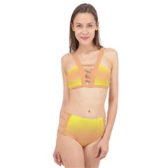 Electric Yellow To Coral Pink Bilinear Gradient Cage Up Bikini Set