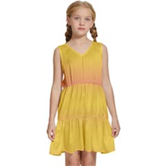 Coral Pink To Electric Yellow Bilinear Gradient Kids  Sleeveless Tiered Mini Dress by GradientsOmbre