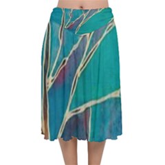 Aqua Batik, Abstract, Colorful Velvet Flared Midi Skirt