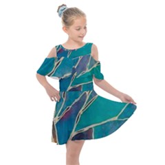 Aqua Batik, Abstract, Colorful Kids  Shoulder Cutout Chiffon Dress