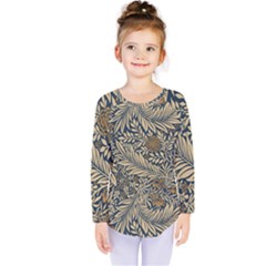 Brown Vintage Background Vintage Floral Pattern, Brown Kids  Long Sleeve T-shirt