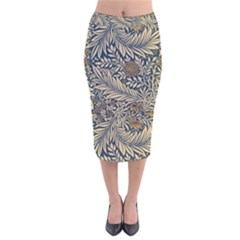 Brown Vintage Background Vintage Floral Pattern, Brown Velvet Midi Pencil Skirt