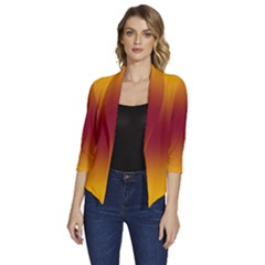 Amber Orange To Burgundy Red Bilinear Gradient Women s Draped Front 3/4 Sleeve Shawl Collar Jacket by GradientsOmbre