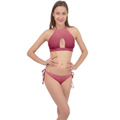 Coral Pink To Burgundy Red Linear Gradient Cross Front Halter Bikini Set