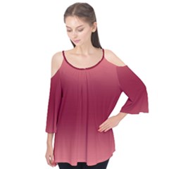 Coral Pink To Burgundy Red Bilinear Gradient Flutter Sleeve T-shirt