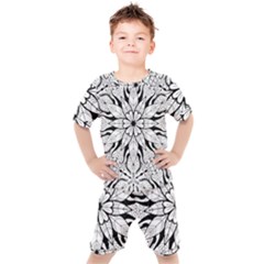 Seamless Tiling Pattern Hand Drawn Black White Kids  T-shirt And Shorts Set by Grandong