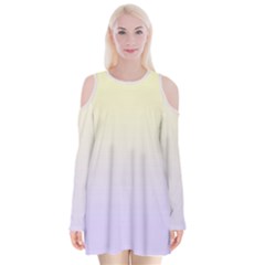 Cream Yellow To Pale Violet Linear Gradient Velvet Long Sleeve Shoulder Cutout Dress by GradientsOmbre