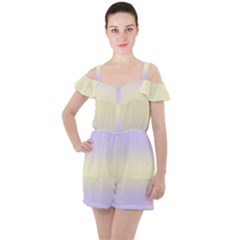 Pale Violet To Cream Yellow Bilinear Gradient Ruffle Cut Out Chiffon Playsuit