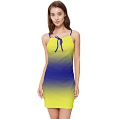 Electric Yellow To Navy Blue Bilinear Gradient Summer Tie Front Dress by GradientsOmbre
