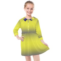 Navy Blue To Electric Yellow Bilinear Gradient Kids  Quarter Sleeve Shirt Dress