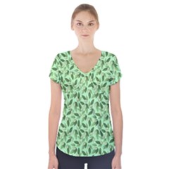 Leaves Pattern Texture Seamless Short Sleeve Front Detail Top