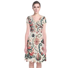 Christmas Tree Snow Short Sleeve Front Wrap Dress by Bedest