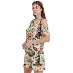 Christmas Tree Snow Women s Cold Shoulder Round Neck Mini Dress by Bedest