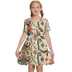 Christmas Tree Snow Kids  Short Sleeve Tiered Mini Dress by Bedest