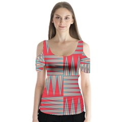 Zigzag Pattern Chevron Red Butterfly Sleeve Cutout T-shirt 