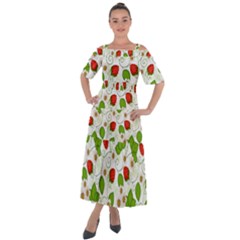 Strawberry Fruit Pattern Leaves Shoulder Straps Boho Maxi Dress 