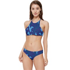 Blue Camouflage Pattern Banded Triangle Bikini Set