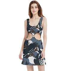 Blue Winter Camouflage, Military Camouflage Velour Cutout Dress by kyorashop23