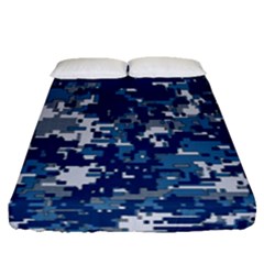 Blue, Camouflage, Cool, Navy, New, Pattern Fitted Sheet (queen Size)