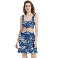 Blue, Camouflage, Cool, Navy, New, Pattern Velour Cutout Dress by kyorashop23