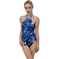 Blue, Camouflage, Cool, Navy, New, Pattern Go With The Flow One Piece Swimsuit