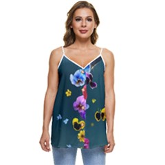 Falling Flowers, Art, Coffee Cup Casual Spaghetti Strap Chiffon Top by kyorashop23
