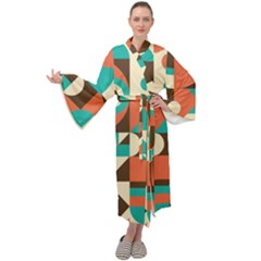 Retro Colorful Background, Retro Abstraction Maxi Velvet Kimono