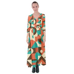 Retro Colorful Background, Retro Abstraction Button Up Maxi Dress by kyorashop23