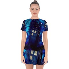 Tardis Doctor Who Space Galaxy Drop Hem Mini Chiffon Dress