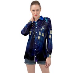 Tardis Doctor Who Space Galaxy Long Sleeve Satin Shirt