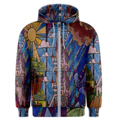 Castle Building Stained Glass Men s Zipper Hoodie by Cemarart