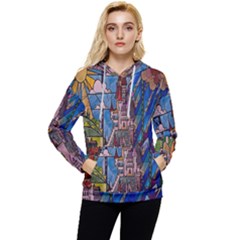 Castle Building Stained Glass Women s Lightweight Drawstring Hoodie by Cemarart