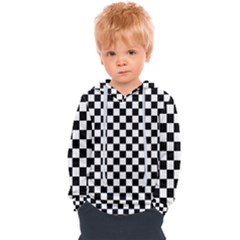 Pattern Checkered Squares Black White Pattern Kids  Overhead Hoodie by Sabxi