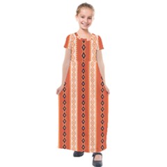 Geometrical Geometric Pattern Kids  Short Sleeve Maxi Dress by Sabxi