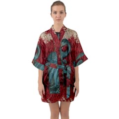 Birds Half Sleeve Satin Kimono 