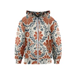 Retro Scandinavian Nordic Flowers Pattern 3 Kids  Zipper Hoodie