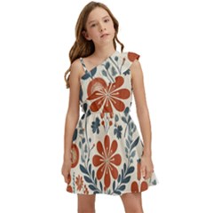 Retro Scandinavian Nordic Flowers Pattern 3 Kids  One Shoulder Party Dress