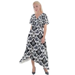 Gothic Leaf Pattern Cross Front Sharkbite Hem Maxi Dress